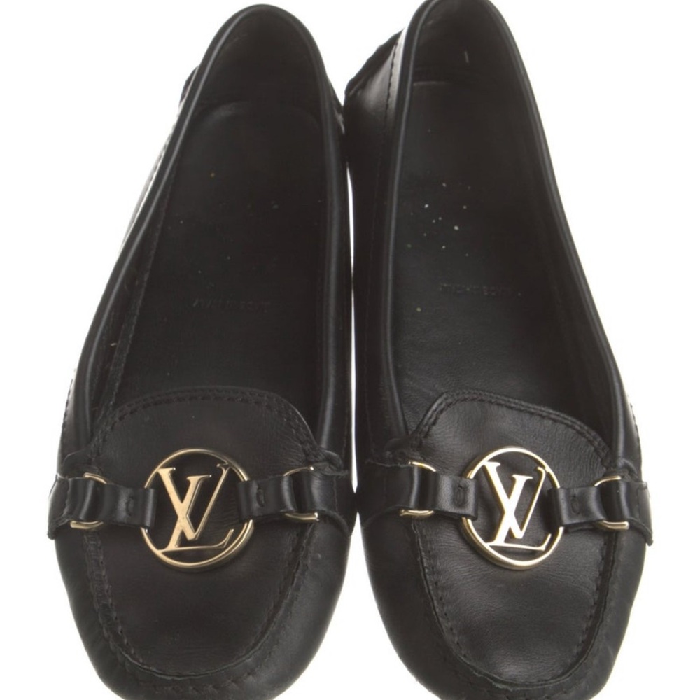 Louis Vuitton Black Loafers with Gold Accent